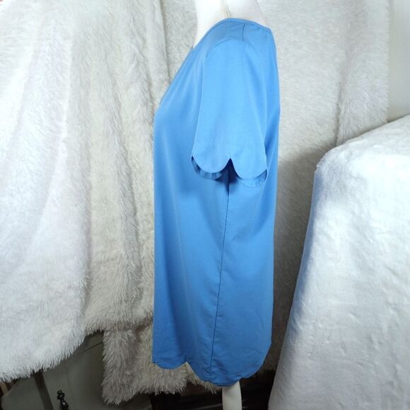 ONE STORY BLUE SHIFT DRESS W/SCALLOPED SLEEVES SZ.L EUC - Picture 5 of 8